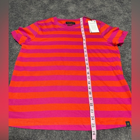 NWT Piombo Pink Orange Striped Short Sleeve Cotton Tee Shirt Women Small - Picture 4 of 6